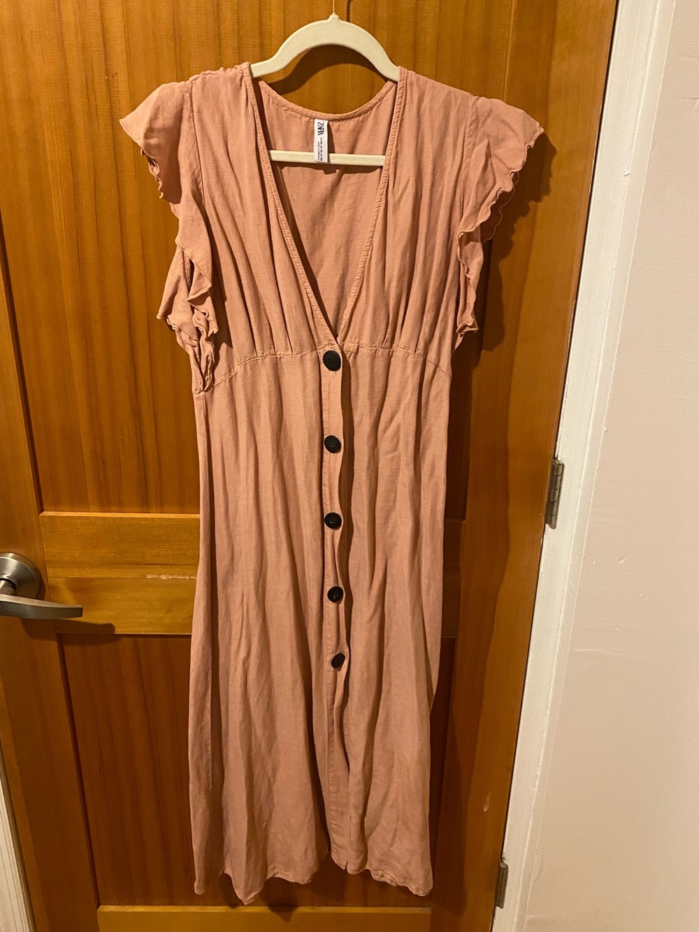ZARA Everyday Flutter-Sleeve Button-Front Dress - Dusty Rose